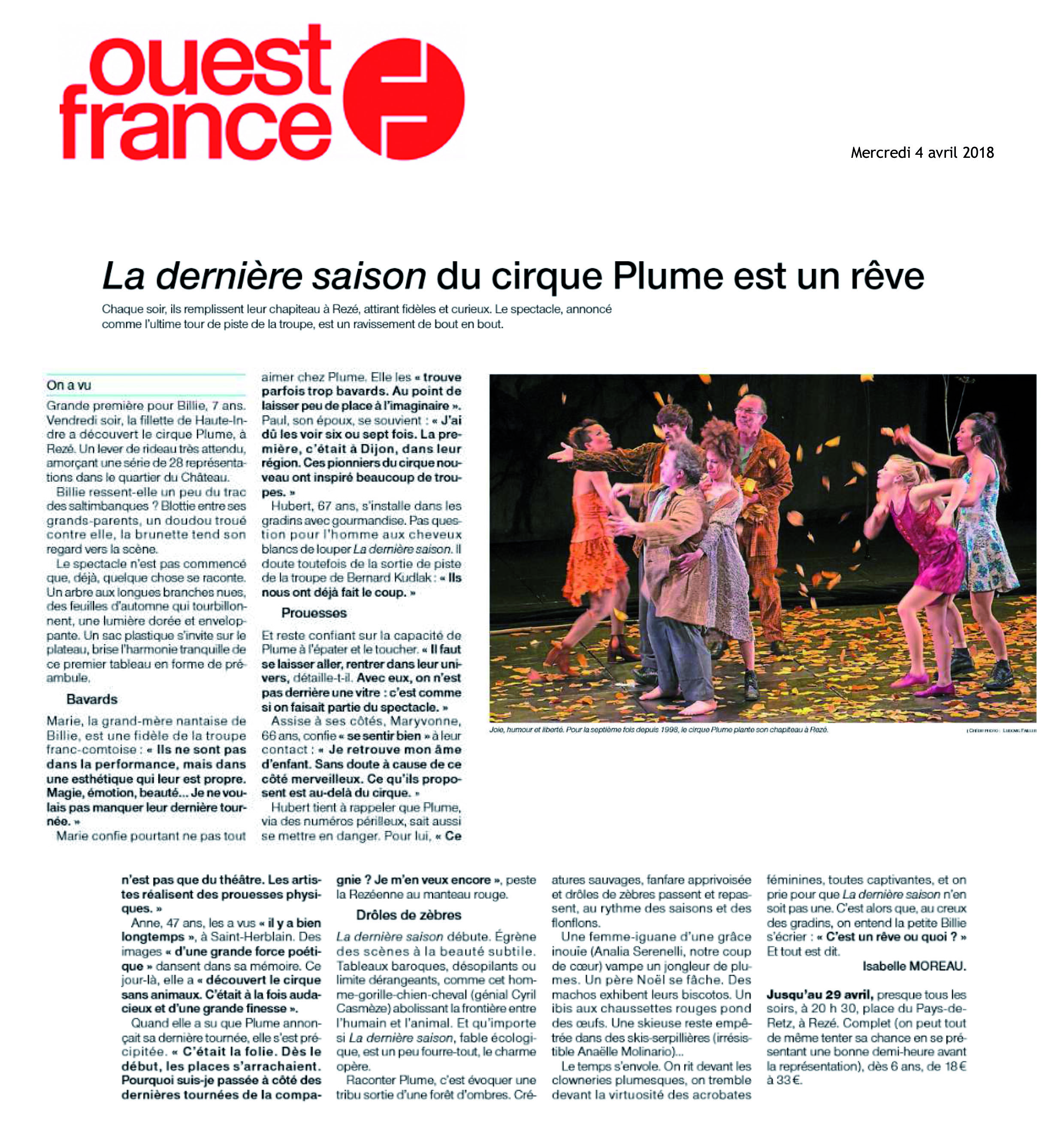 La dernière saison du Cirque Plume est un rêve | Ouest France (presse_lds) {PDF}