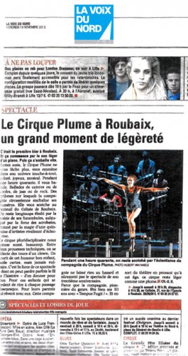Le Cirque Plume à Roubaix, un grand moment de légèreté | La Voix du Nord (presse_tempus) {PDF}