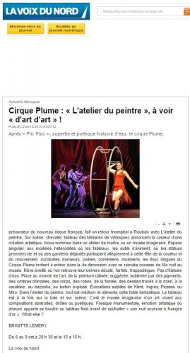 La Voix du Nord | Cirque Plume : "L'atelier du peintre", à voir "d'art d'art" ! (presse_adp) {JPEG}