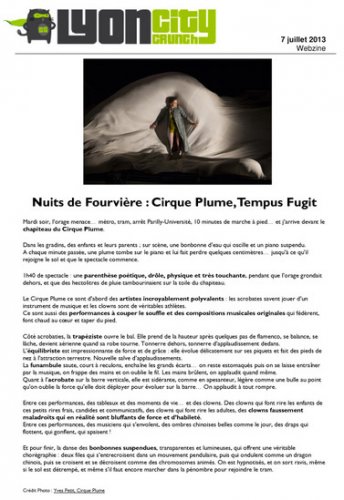 Nuits de Fourvière : Cirque Plume, Tempus fugit | Lyon City Crunch (presse_tempus) {PDF}
