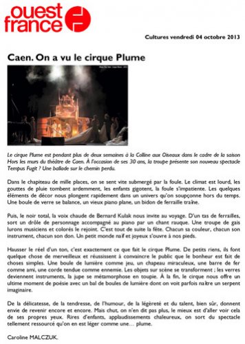 Caen. On a vu le Cirque Plume | Ouest France (presse_tempus) {PDF}