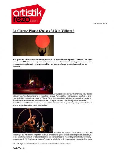 Le Cirque Plume fête ses 30 ans à la Villette ! | artistikrezo.com (presse_tempus) {PDF}