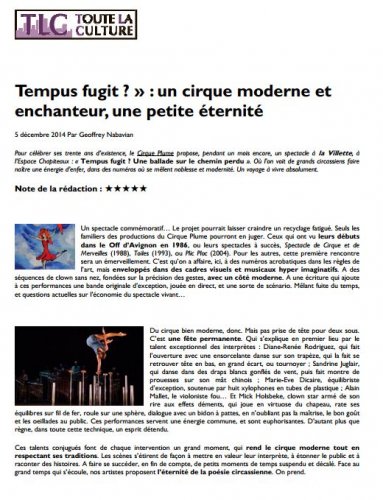 Toute La Culture - TLC | Tempus fugit ? » : un cirque moderne et enchanteur, une petite éternité (presse_tempus) {PDF}
