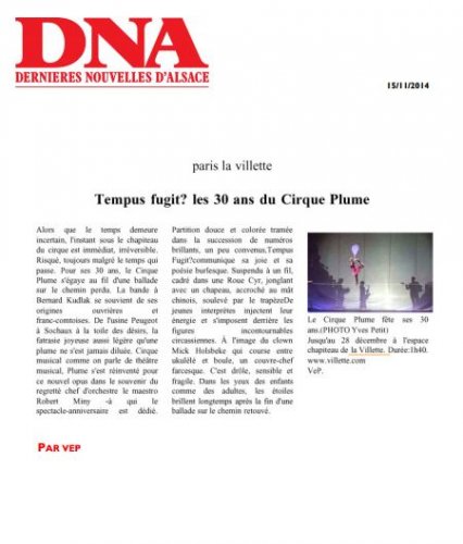 Dernières Nouvelles d'Alsace (DNA) | Tempus fugit ? les 30 ans du Cirque Plume (presse_tempus) {PDF}