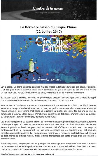 La Dernière saison du Cirque Plume (22 Juillet 2017) | L'antre de la nonne (blog) (presse_lds) {PDF}