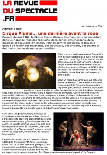 Cirque Plume...une dernière avant la roue | Larevueduspectacle.fr (presse_lds) {PDF}