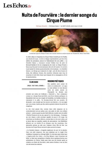 Nuits de Fourvière : le dernier songe du Cirque Plume | Les Échos (presse_LDS) {PDF}