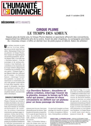 Cirque Plume - Le temps des adieux | L'Humanité Dimanche (presse_lds) {PDF}