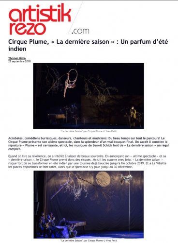 Cirque Plume, "La dernière saison" : Un parfum d'été indien | Artistik Rézo (presse_lds) {PDF}