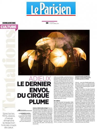 Adieux. Le dernier envol du Cirque Plume | Le Parisien (presse_lds) {JPEG}