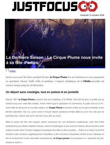 La Dernière Saison : Le Cirque Plume nous invite à sa fête d'adieu | Justfocus (presse_lds) {PDF}
