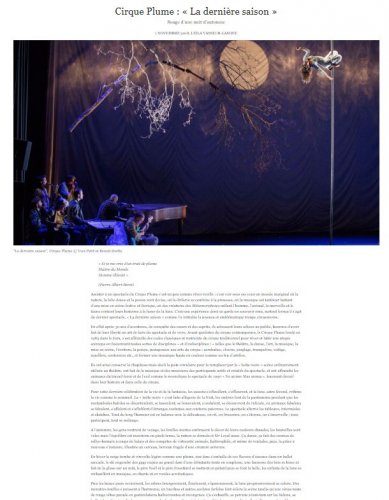 Cirque Plume : "La dernière saison" | Wall Street International Magazine (presse_lds) {PDF}