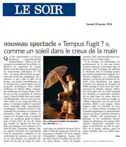 Nouveau spectacle. « Tempus Fugit ? », comme un soleil dans le creux de la main | Le Soir (Belgique) (presse_tempus) {PDF}